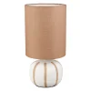 Lampe en lin et céramique rayée écru et marron h27cm E27 - Paese