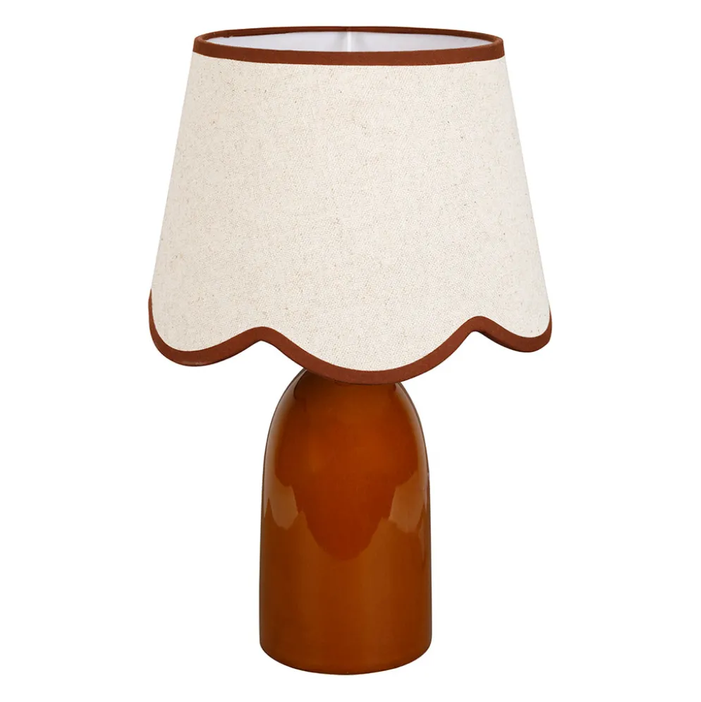 Lampe en lin et céramique marron h38cm E14 - Romancero