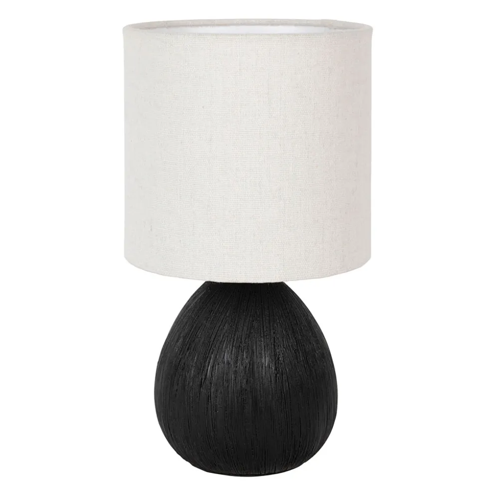 Lampe en lin et céramique noir et écru h26cm E14 - Minimal