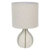 Lampe en lin et céramique rayée écru et sauge h32cm E14 - Paese
