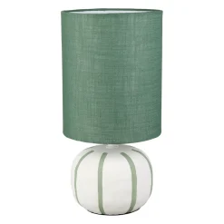Lampe en lin et céramique rayée écru et vert h27cm E27 - Paese
