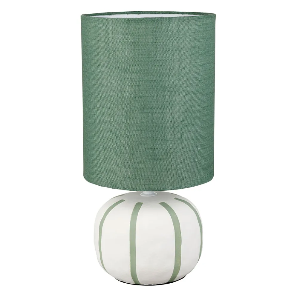 Lampe en lin et céramique rayée écru et vert h27cm E27 - Paese