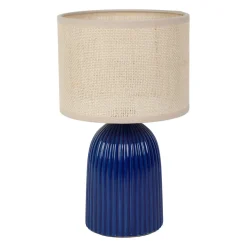 Lampe en lin et céramique indigo h28cm E14 - Essencia