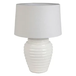 Lampe en lin et terre cuite blanc h59cm E27 - Tahra