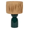 Lampe en raphia et céramique émeraude h38cm E14 - Palma