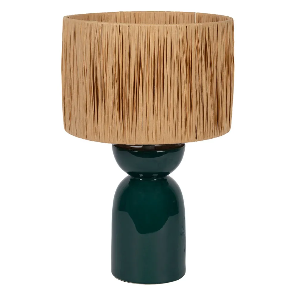 Lampe en raphia et céramique émeraude h38cm E14 - Palma