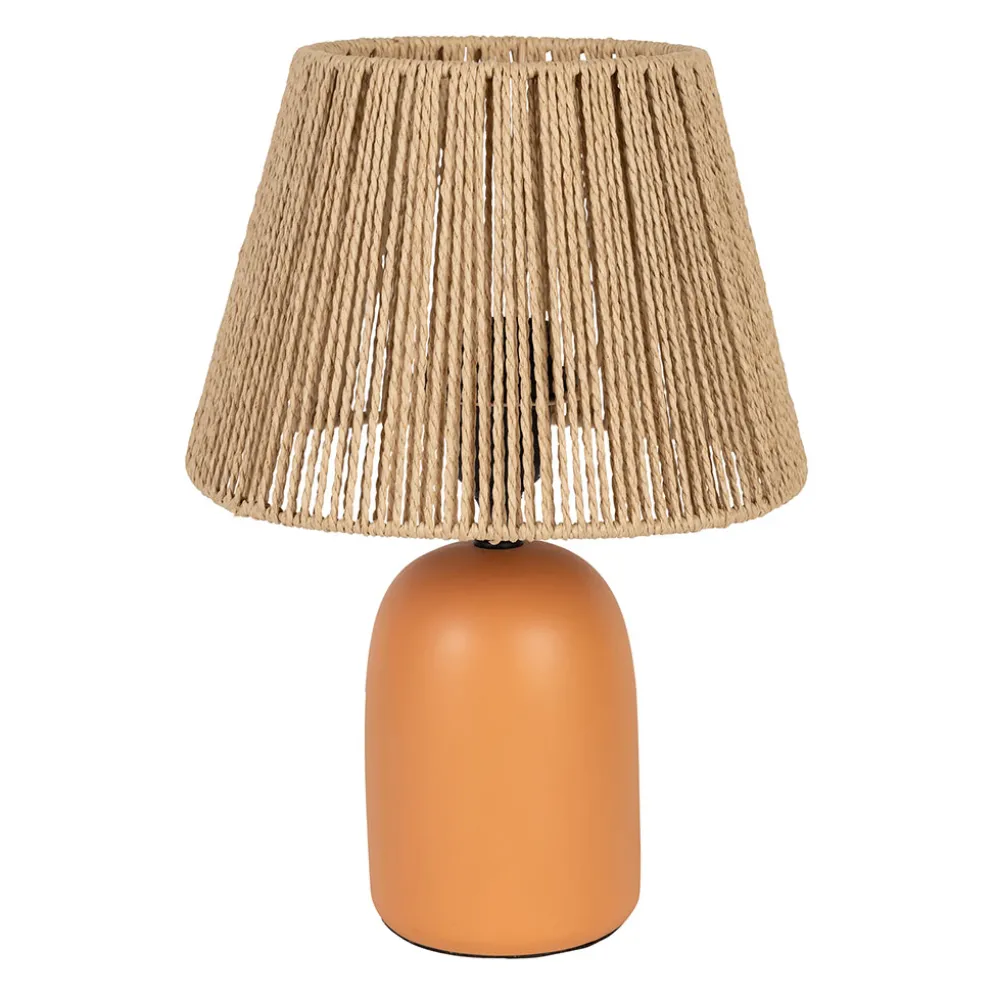 Lampe en raphia et terre cuite terracotta mat h32cm E27 - Nira