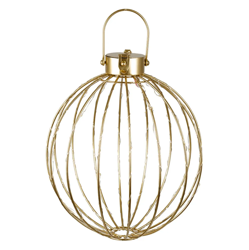 Lanterne boule de noël LED en fer doré d29cm - Tiltio