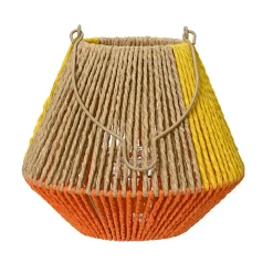 Lanterne en corde de papier jaune, orange et naturel h21cm