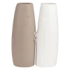 Lot de 2 Vases visage en gres, beige et blanc