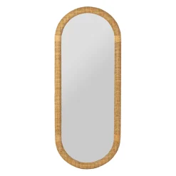 Miroir ovale en rotin et sapin naturel h100cm - Tamba