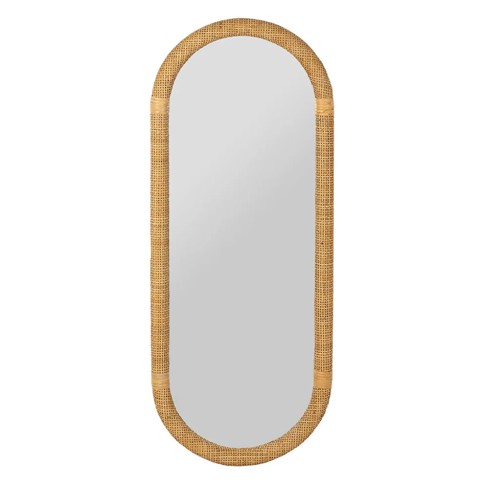 Miroir ovale en rotin et sapin naturel h100cm - Tamba