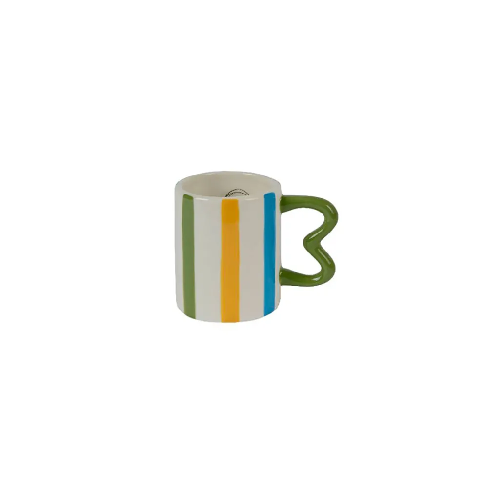 Mug en dolomite rayé avec anse verte
