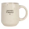 Mug parrain en grès blanc moucheté 35cl