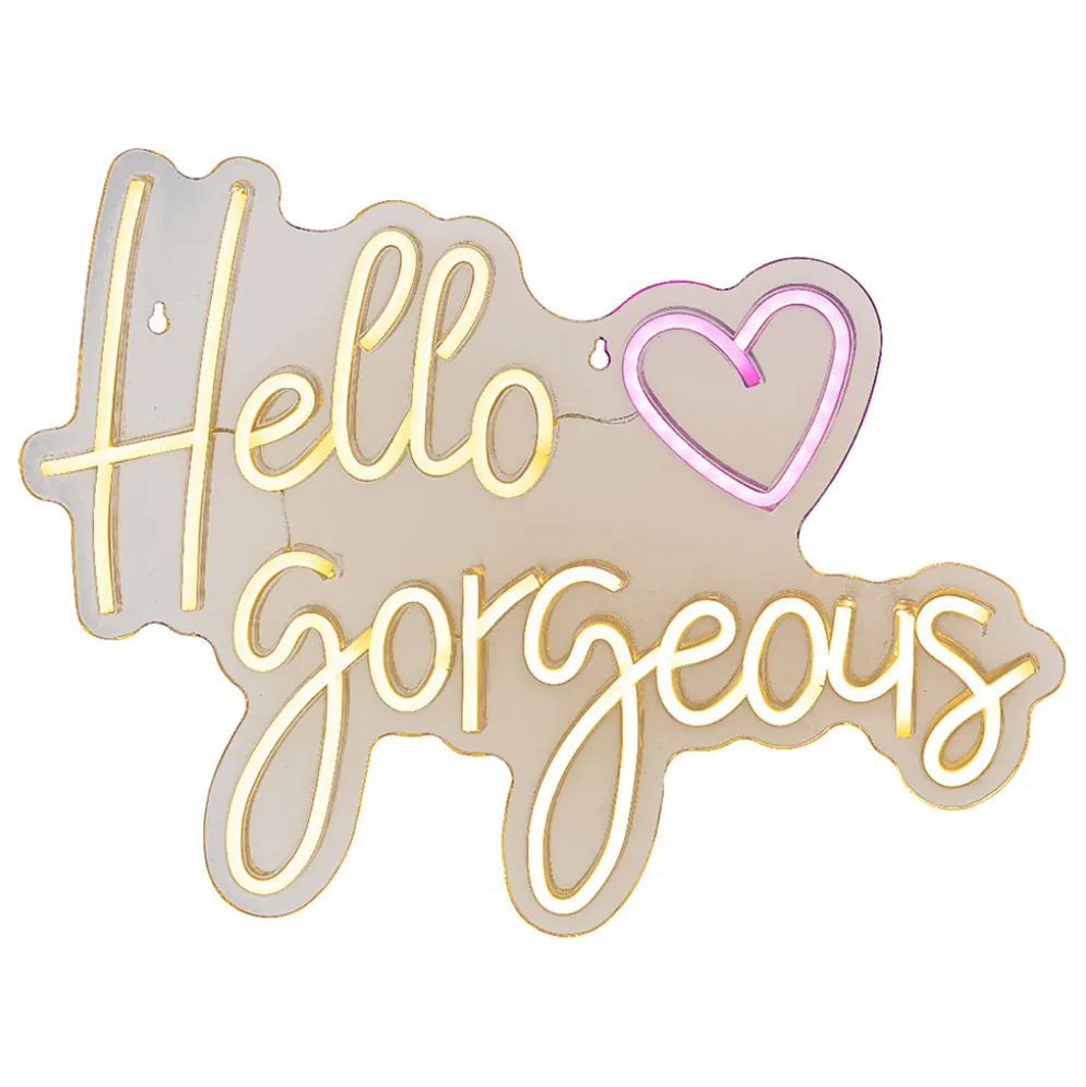 Néon LED décoratif "Hello gorgeous" blanc chaud 43x31cm