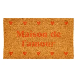 Paillasson "Maison de l'amour" en coco corail 73x43cm - Famille