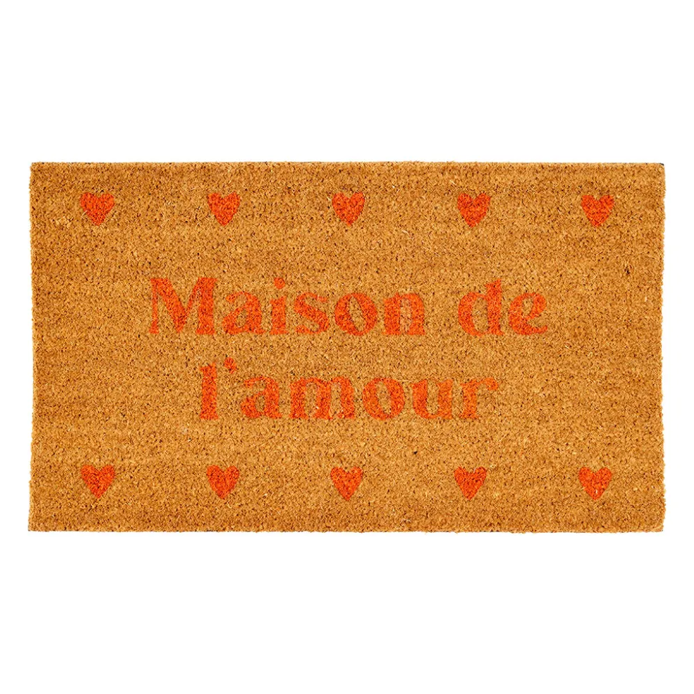 Paillasson "Maison de l'amour" en coco corail 73x43cm - Famille