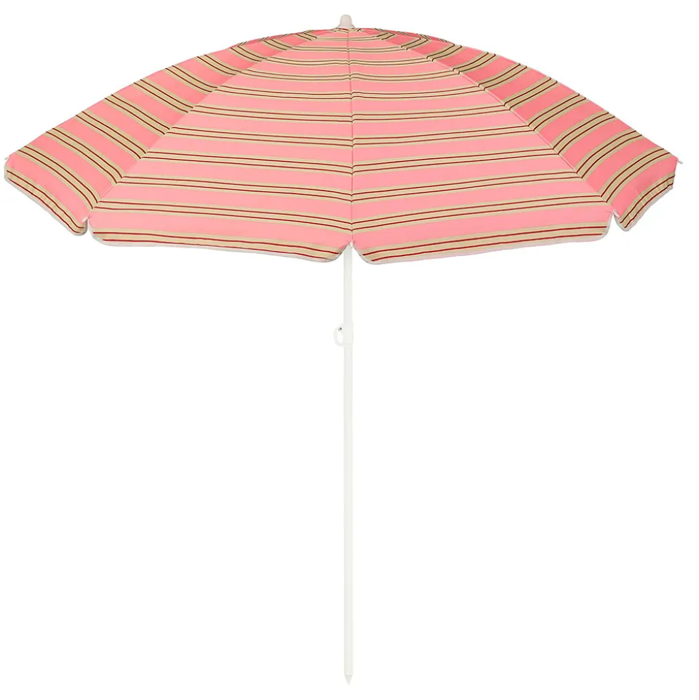 Parasol en acier et tissu rayé rose et jaune d160xh180cm - Evie