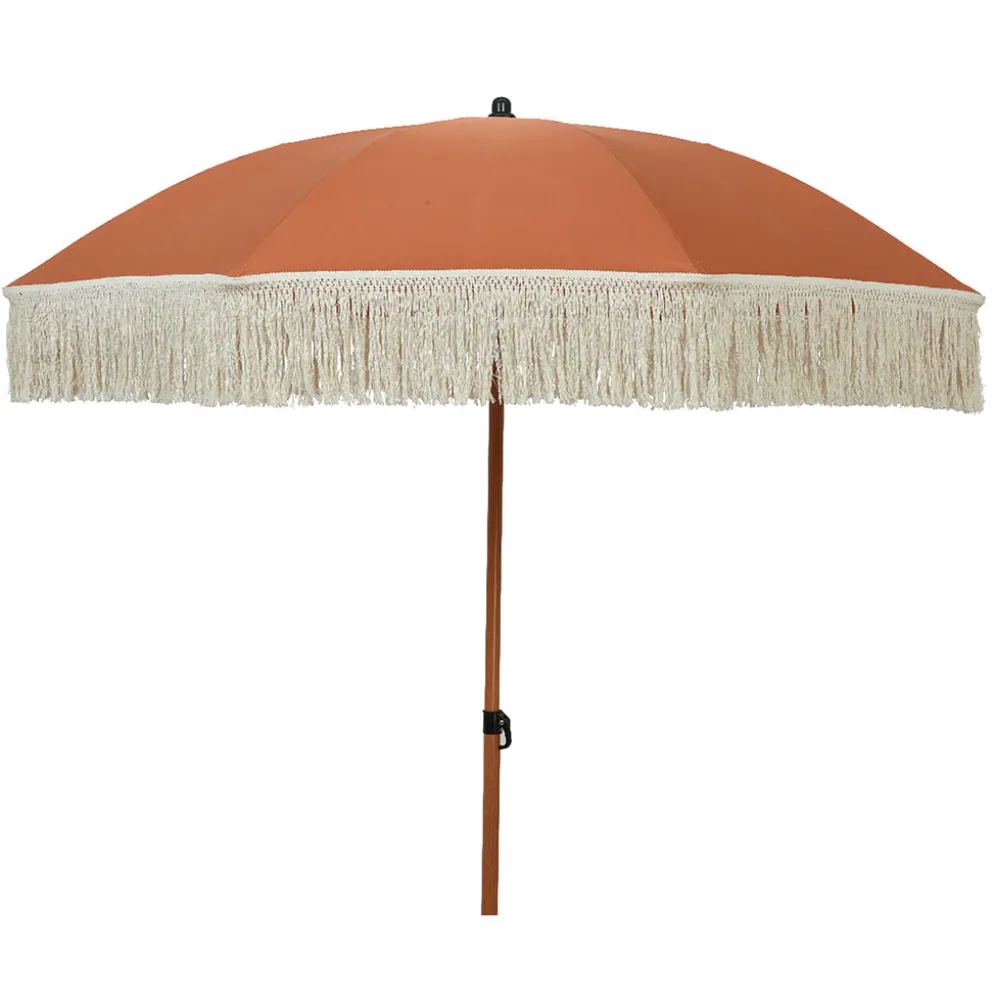 Parasol terracotta avec frange en coton beige d200xh210cm