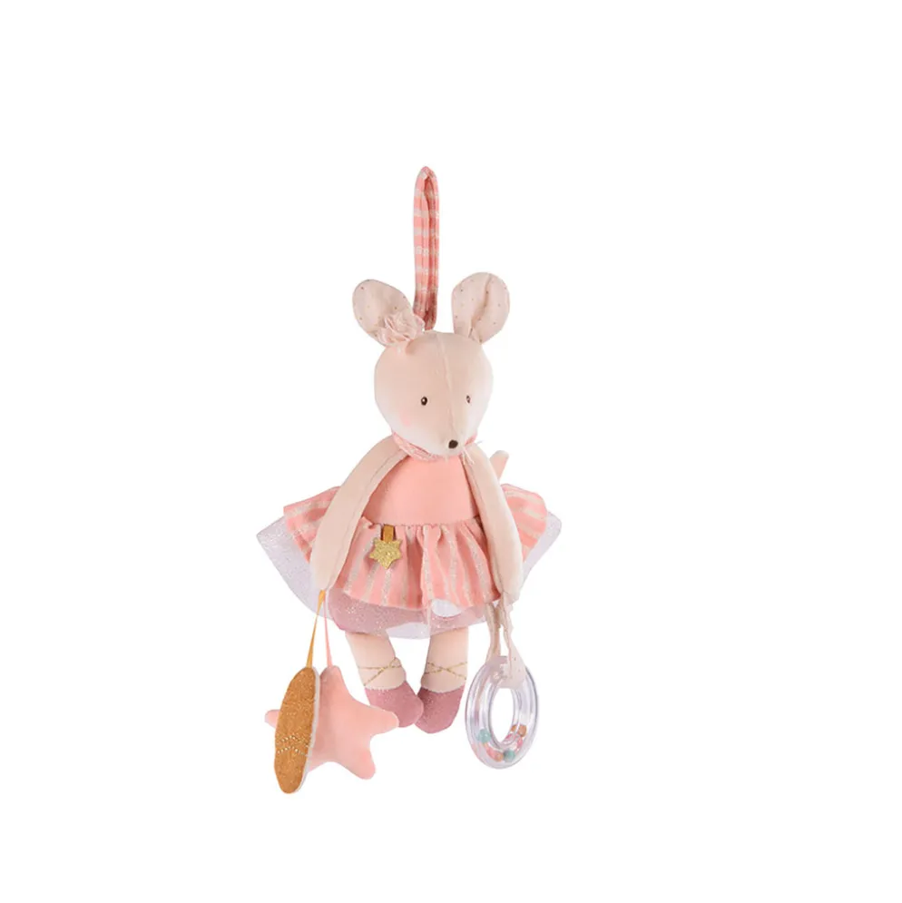 Peluche d'activité à suspendre souris en coton rose - La petite école de danse