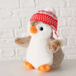 Peluche pingouin en tissu marron h22cm - Ava