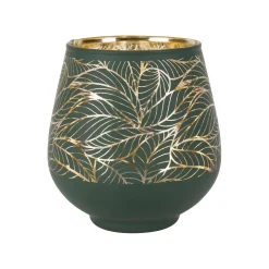 Photophore en verre doré et vert mat h10cm - Feuille