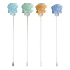 Piques à cocktail coquillage x4 en inox et verre multicolore