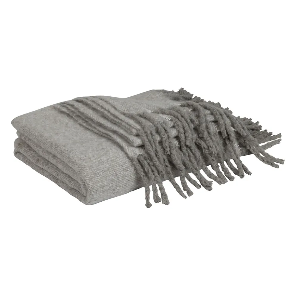 Plaid avec franges en tissu gris 170x130cm - Klosen