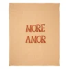 Plaid brodé "more amore" en coton corail 170x130cm - Lumi