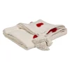 Plaid tufté en coton ecru et coeur rouge 170x130cm - Famille