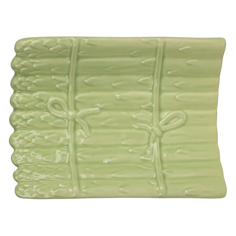 Plat asperge en faïence vert 20x15cm