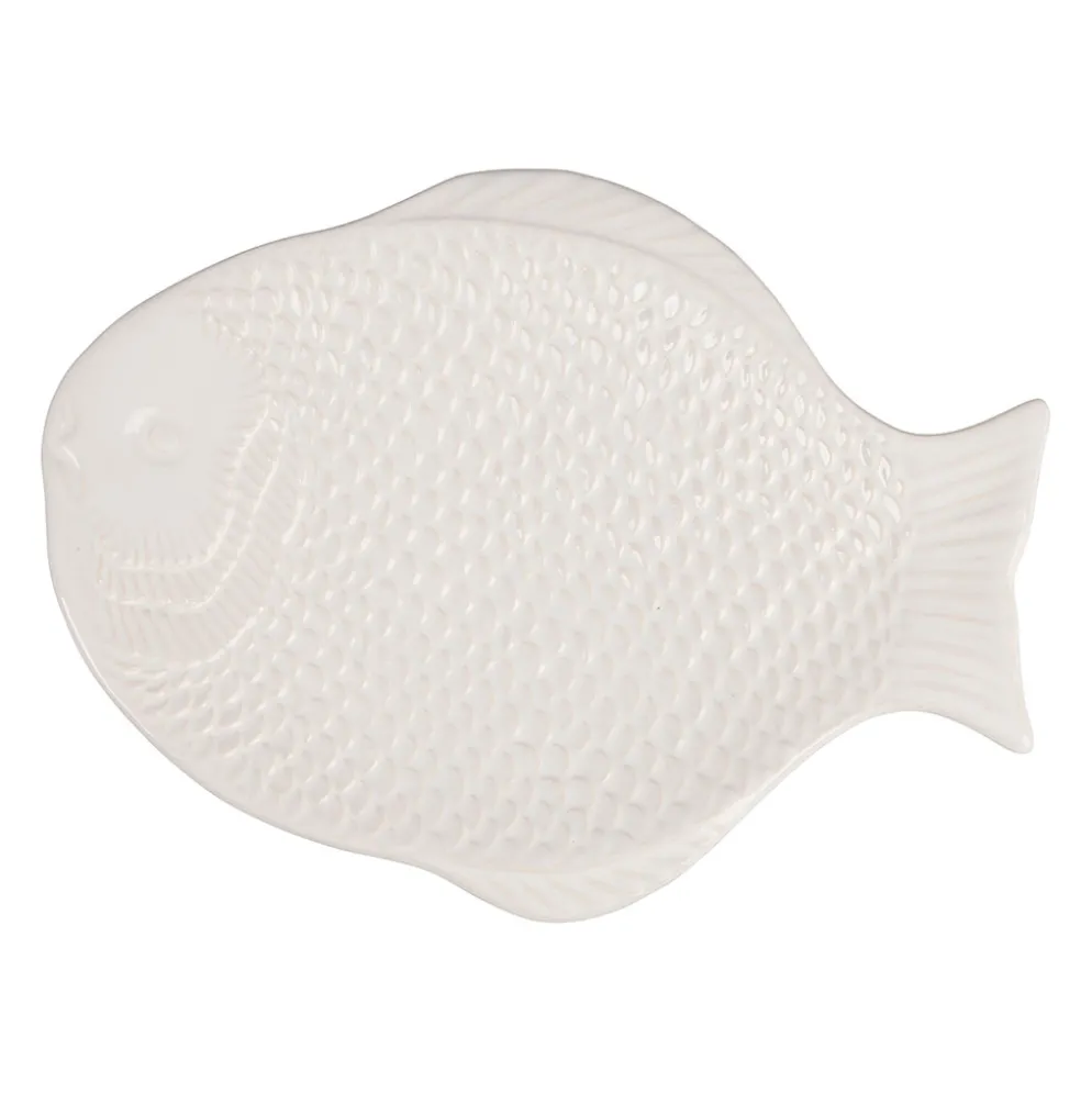 Plat blanc 29.5x21.5cm en faience - poisson