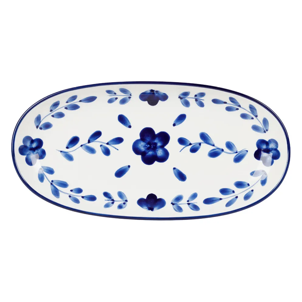 Plat ovale en grès indigo et blanc 31x16cm - Bellagio
