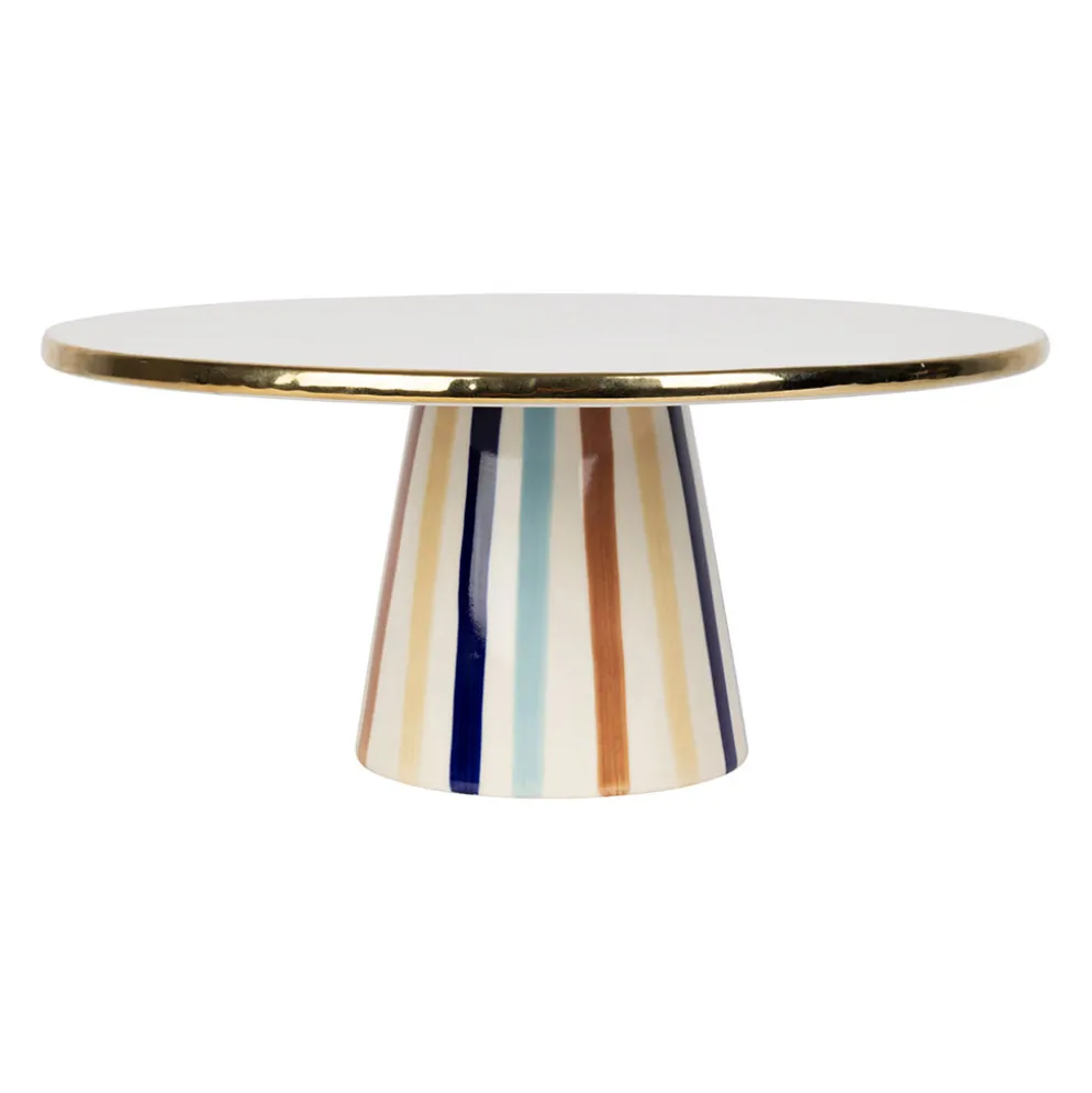 Plat sur pied en grès bleu et doré d27.5xh12cm - Blue Sand