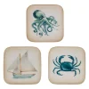 Plateau carré (x3) en fer bleu 16x16cm - Bord de mer
