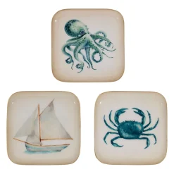 Plateau carré (x3) en fer bleu 16x16cm - Bord de mer