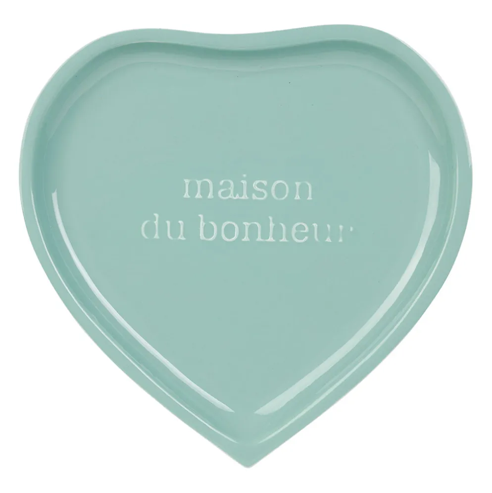 Plateau cœur en fer turquoise 29x29cm