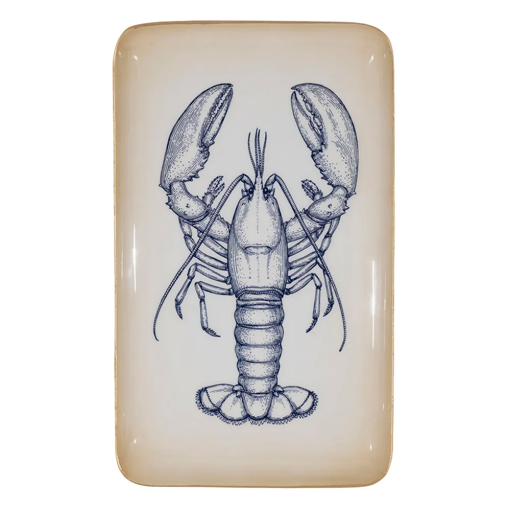 Plateau homard en fer bleu 16x25cm - Bord de mer