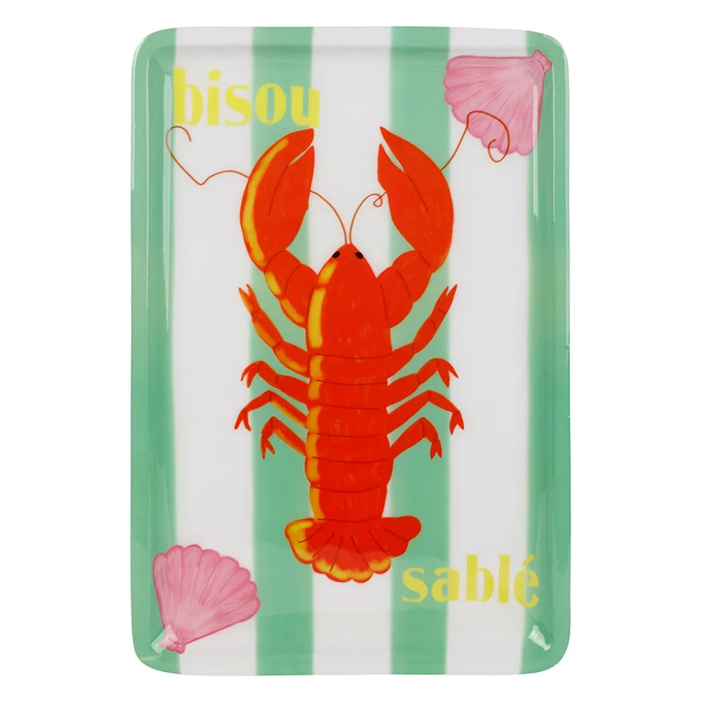Plateau homard en fer rayé vert et blanc 20x30cm - Pouf&Sun