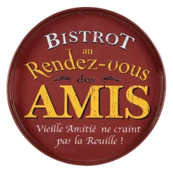 Plateau rond rouge et jaune d33cm - Bistrot Des Amis