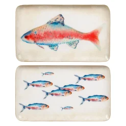 Plateaux poisson x2 en fer corail et bleu 26x16cm - Bord de mer