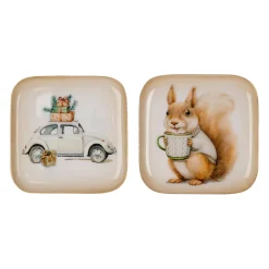 Plateaux (x2) écureuil et voiture noël en fer 16x16cm