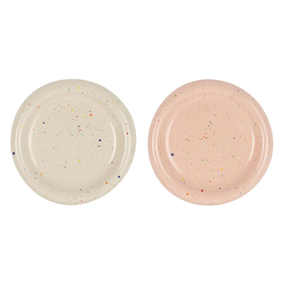 Plats ronds x2 en grès rose et écru moucheté d20cm - Aurore
