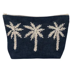 Pochette brodée en coton bleu - Medi
