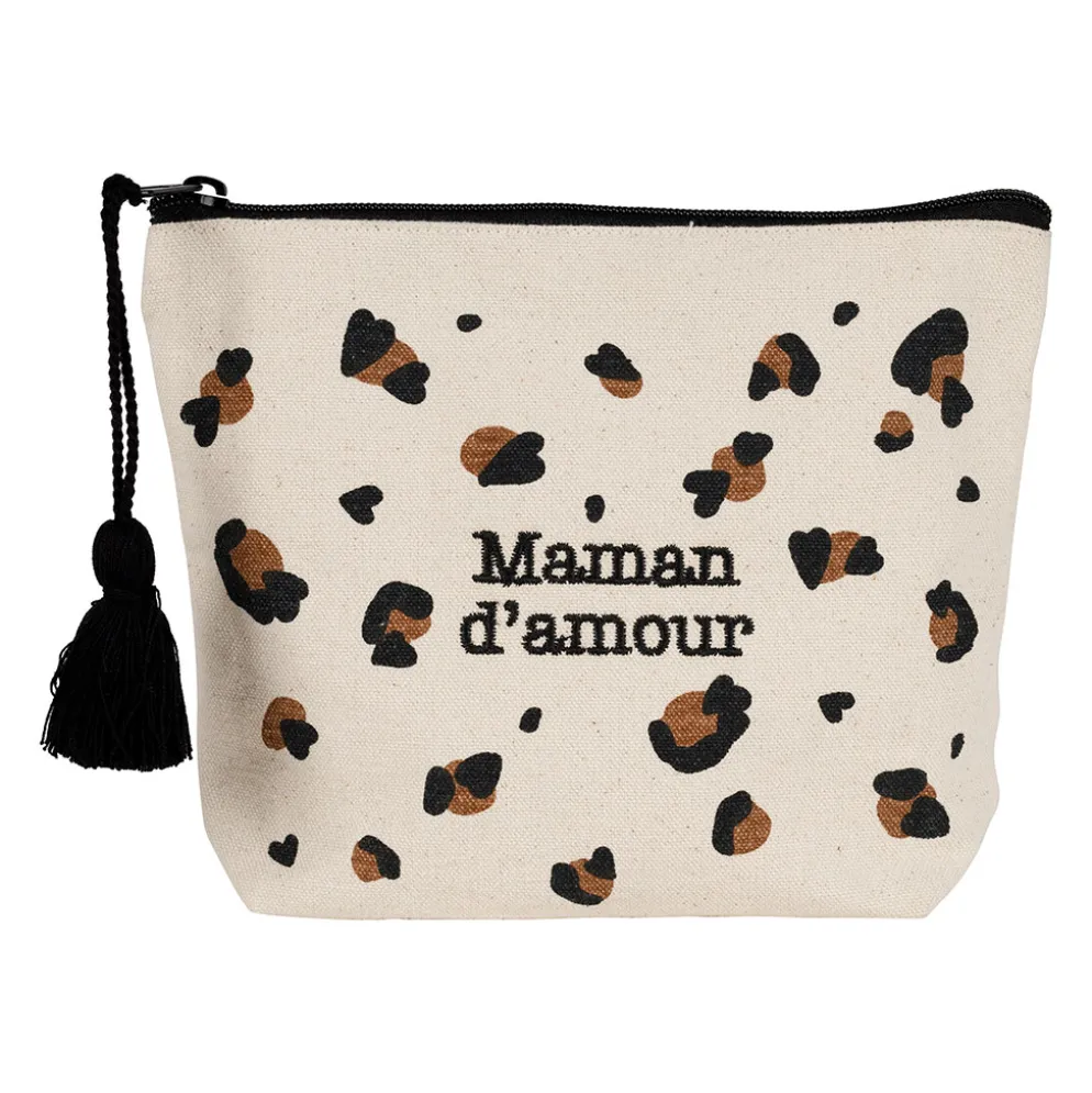Pochette en coton léopard brun et noir - Mini fauve