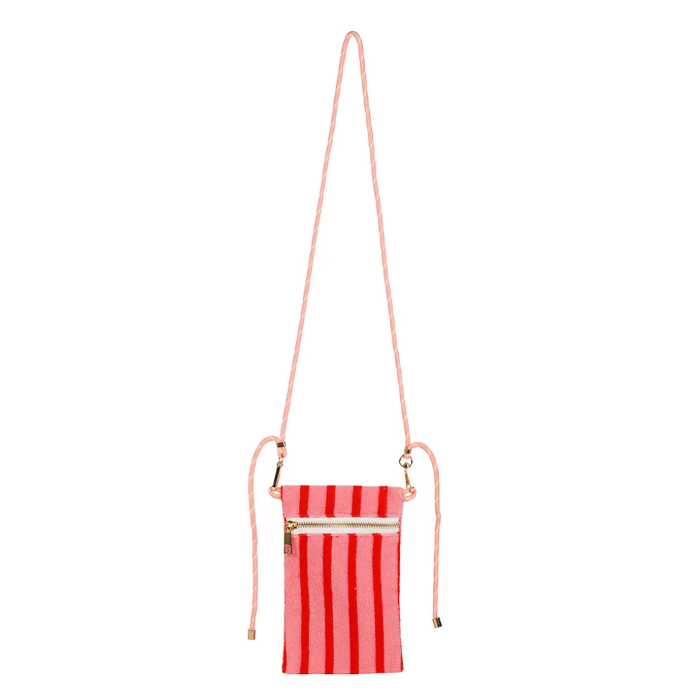 Pochette en coton rayé rose et rouge avec lanière rouge - Douce amour