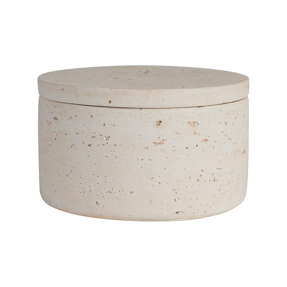 Pot avec couvercle en ciment écru moucheté h6.5cm - Organic