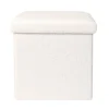 Pouf coffre pliable en tissu bouclette blanc