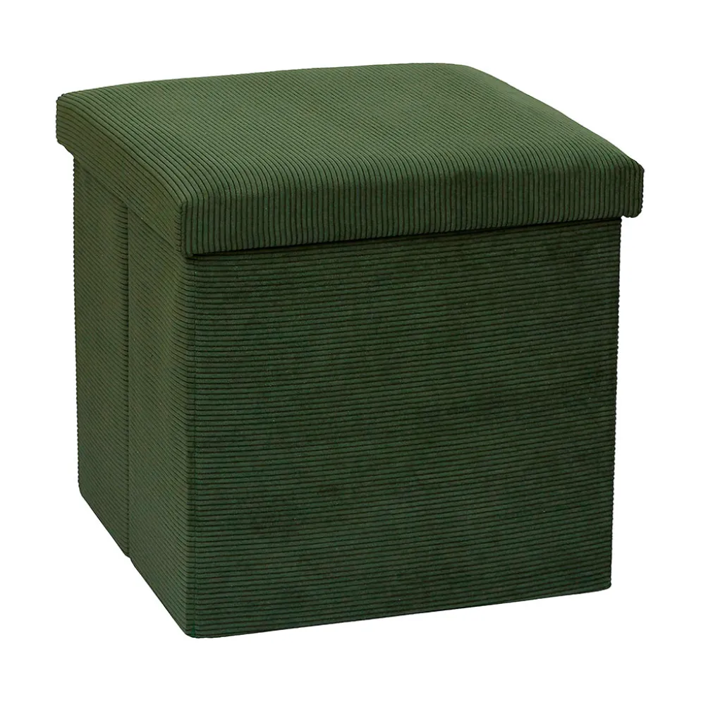 Pouf coffre pliable en tissu côtelé vert sapin - Pauline