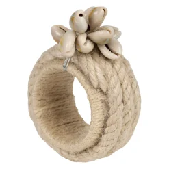 Rond de serviette en jute et coquillage écru - Cauri